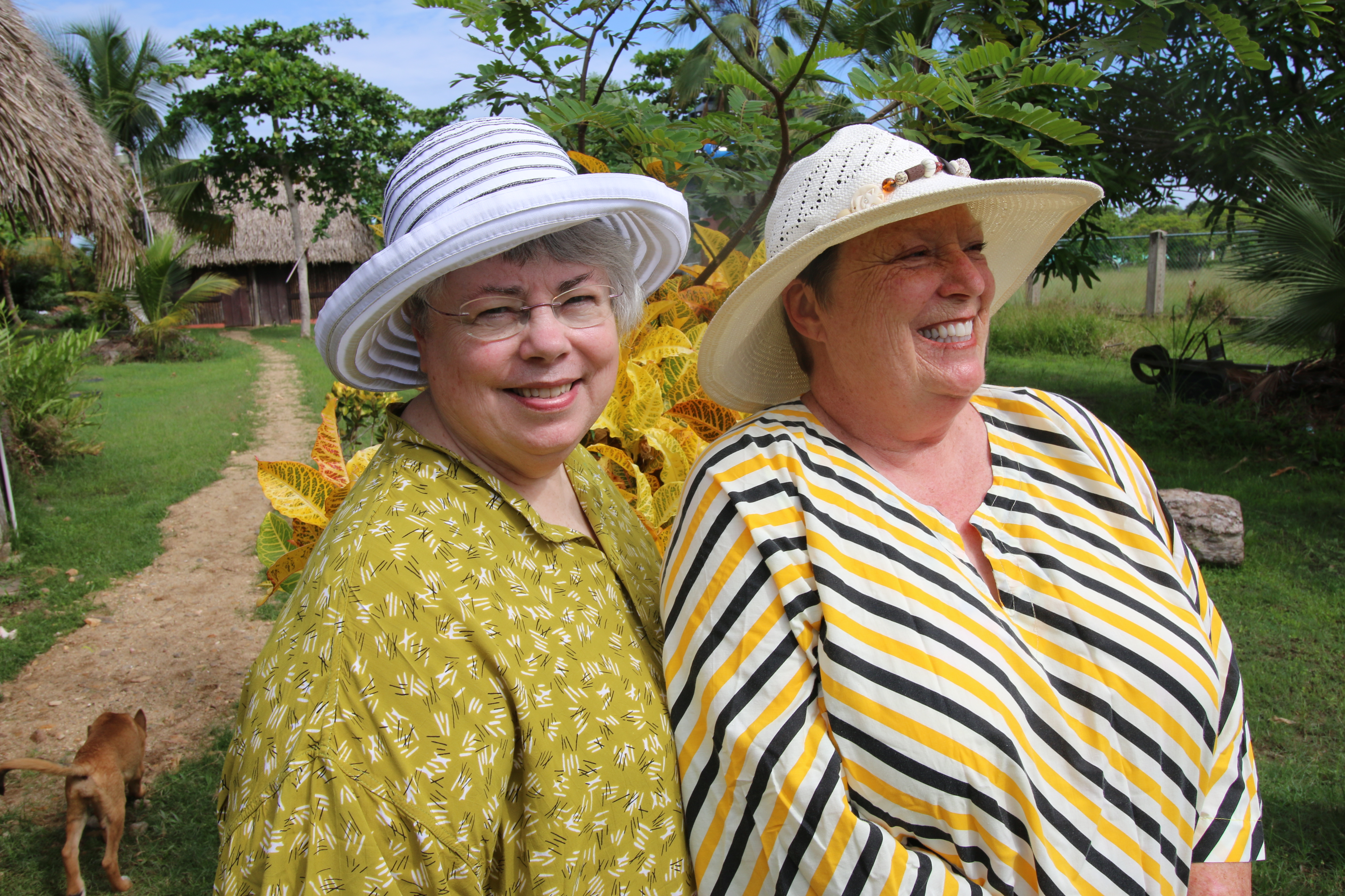 Two happy ladies about to take a cooking class. My darling outfit was provided as an apron for the class.