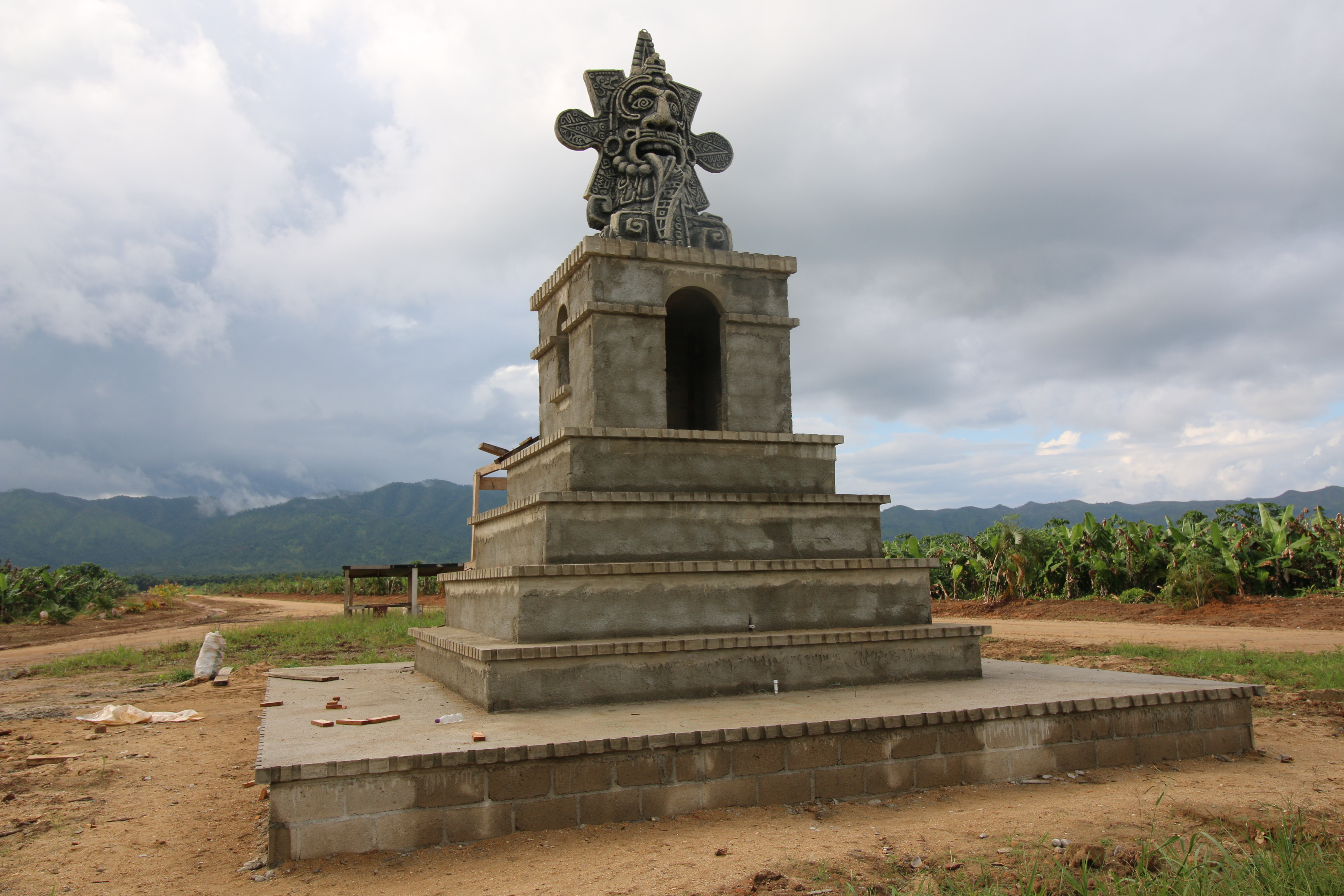 Modern Mayan ruin - entrance to a banana plantation