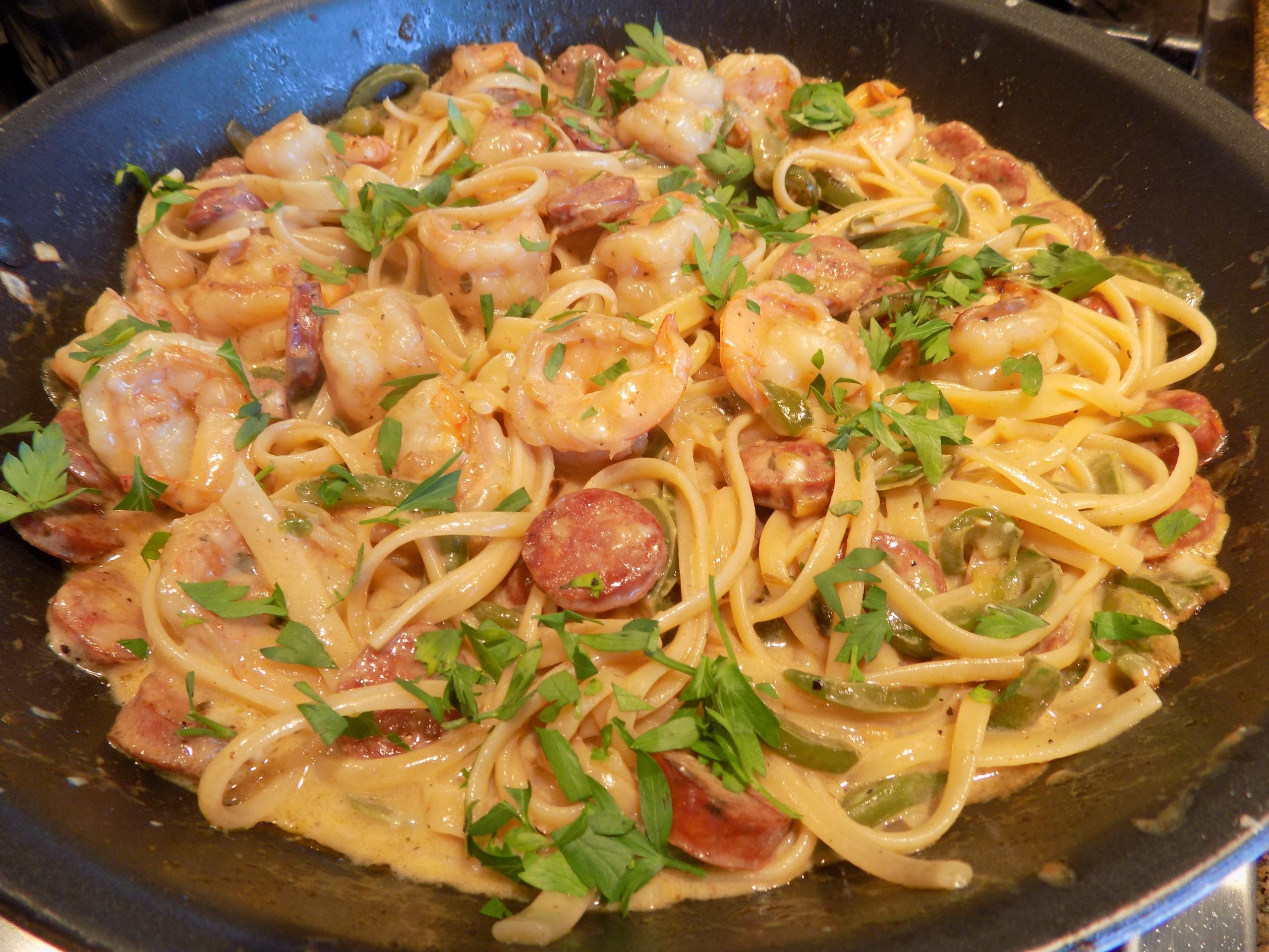 CREAMY CAJUN SHRIMP AND ANDOUILLE SAUSAGE PASTA | CHEZ CARR CUISINE